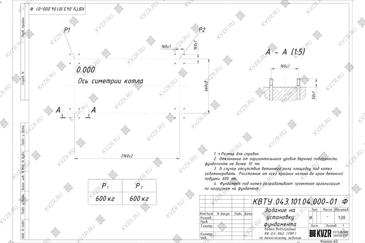 Котел на угле дровах 0.5 МВт с ОУР фундамент